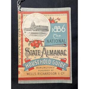 1886 Diary Gazeteer Almanac Medicine Folk Remedies Farm Tips Dyes Burlington VT